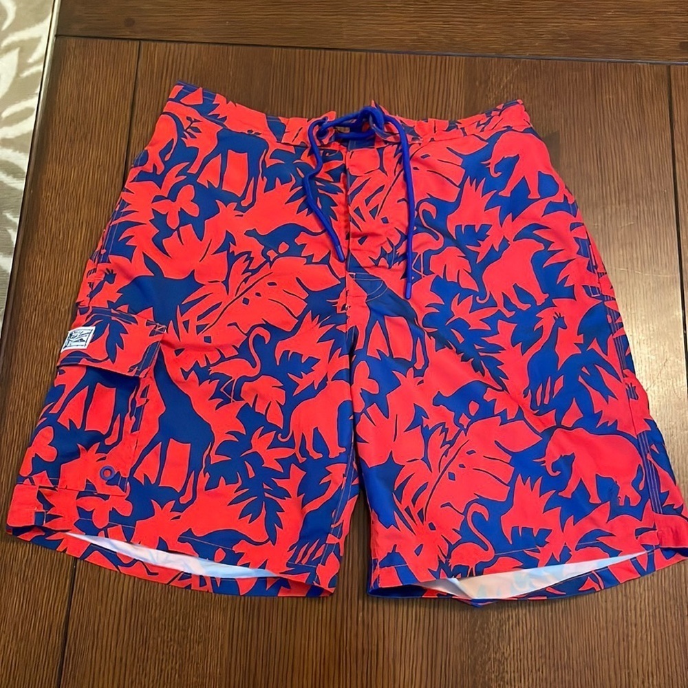 Polo Ralph Lauren Swim Trunks Red and blue Jungle safari print 8” inseam Medium